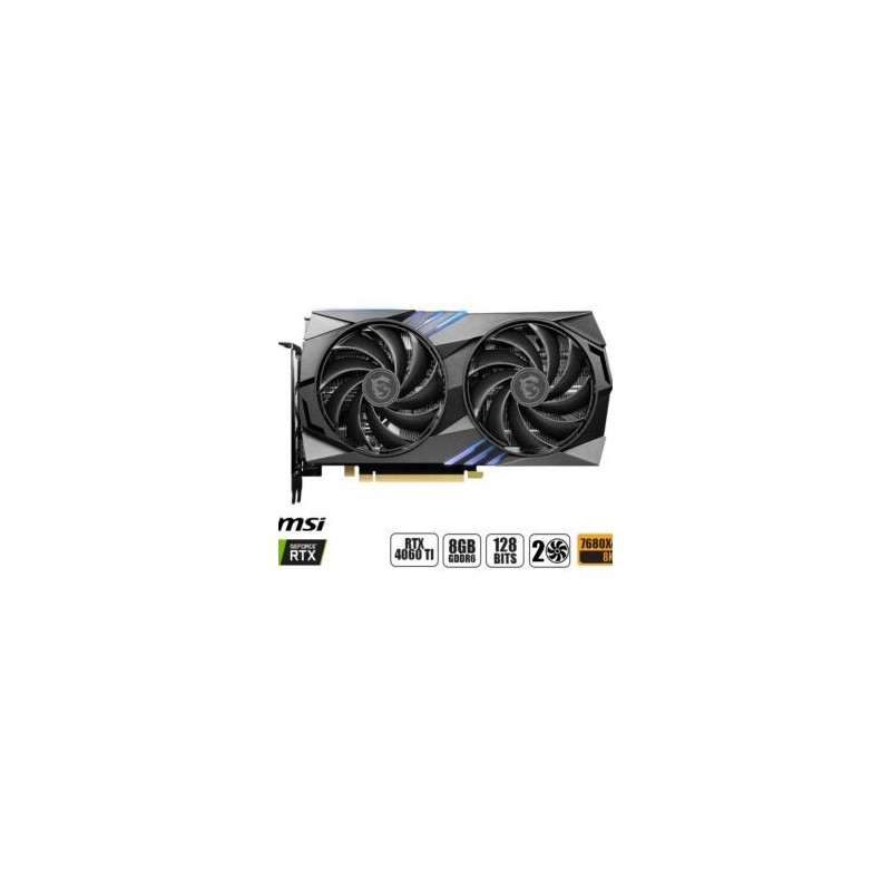 TARJETA DE VIDEO MSI RTX 4060TI 8GB, GAMING X, GDDR6 GEFORCE NVIDIA 128 BITS, 2 VENTILADORES GRAFICO PARA VIDEOJUEGOS, 2 VENTILA